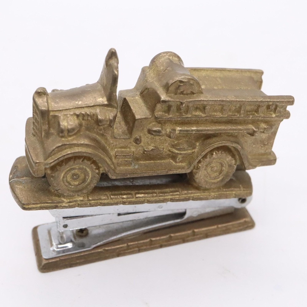 MSR Imports 4.5" Brass Firetruck Desk Stapler & Tape Dispenser Vintage 1993 - Picture 10 of 16